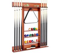 GYMAX Billiards Pool Cue Rack, Wall-Mounted Pool Stick Holder