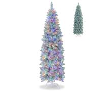 GYMAX Black Pre-Lit Christmas Tree, Artificial Potted Tree with Orange LED Lights & Retro Base, X-mas Traditional Decoration for Home, Doorway and Pathway, 61cm x 121cm (D X H) (GYCM23487GB)