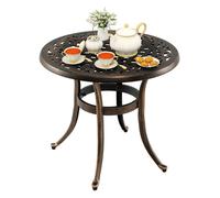 Gymax Cast Aluminum Patio Side Table 60 CM Round Outdoor Coffee Table-Bronze in Bronze Gymax Bronze