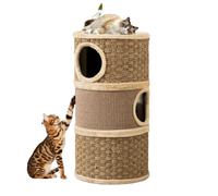 GYMAX Cat Condo with Sisal Scratching Pad (36 x 36 x 70cm,Khaki & Brown)