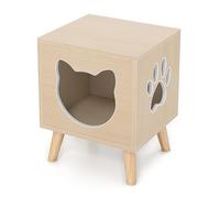 GYMAX Cat House, Kitty Condo Furniture with Detachable Top, Hole, Window and Rubber Wood Legs, Indoor Cat Litter Box Enclosure Kitten Washroom for Living Room Bedroom