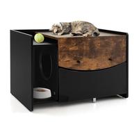 GYMAX Cat Litter Box Enclosure, Hidden Kitty Washroom Storage Cabinet Nightstand with Pull-out Drawer, Rolling Caster & Front Flip Open Door, Wooden Cat Houses Pet Crate for Living Room Bedroom