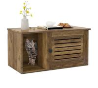 GYMAX Cat Litter Box Enclosure, Indoor Hidden Kitty Washroom Storage Cabinet Bench with Louvered Door & Winding Entry, Wooden Cats House End Table for Bedroom Living Room