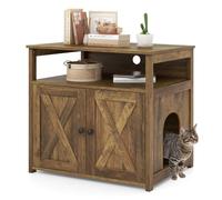 GYMAX Cat Litter Box Enclosure, Indoor Hidden Privacy Kitty Washroom with 2 Doors, Side Entry & Open Compartment, Wooden Cat House Storage Cabinet for Bedroom Living Room, 80 x 51 x 72cm