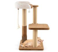 GYMAX Cat Tree, 112cm Tall Multi-level Cat Tower with Scratching Posts, Self-groomer Brush, Top Perch, Dangling Ball, Sisal Rope