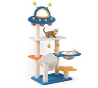 GYMAX Cat Tree, 124cm Tall Multi-level Cat Tower with Sisal Scratching Posts, Capsule Bed, Hammock, Dangling & Spring Toys, Space-Themed Cute Cat Furniture for Indoor Cats