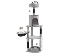 GYMAX Cat Tree, 144cm Tall Cat Tower with Condo, Scratching Posts & Sisal Board, Plush Perches, Hammock and Hanging Toys, Multi-level Kitty Play Center Tree
