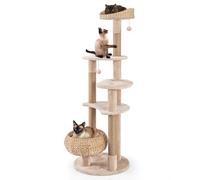 GYMAX Cat Tree, 164cm Cattail Cat Tower with Sisal Scratching Posts, Perch, Cat Bed & Dangling Balls, Hand-Made Wicker Multi-Level Kitty Activity Center for Indoor Cats