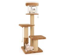 GYMAX Cat Tree, 166cm Tall Cat Tower with Scratching Posts, Self-groomer Brush, Padded Perch, Removable Cushion, Dangling Ball, Sisal Rope, Multi-level Cat Tree for Indoor Cats