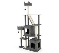 GYMAX Cat Tree, 180 cm Multi-Level Cat Tower with Sisal Scratching Posts & Board, Removable Condos, Perch, Bed, Dangling Balls, Modern Kitty Climbing Tower for Indoor Cats