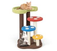 GYMAX Cat Tree, 94cm Mushroom Cat Climbing Tower with Scratching Posts, Padded Top Perch and Thickened Platform, Multi-level Kitten Play Center for Living Room Bedroom