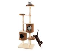 GYMAX Cat Tree, Cats Play Tower House with Plush Perch, Scratching Posts, Platform and 2 Condos, Kitten Activity Centre for Climbing, Scratching and Sleeping (Brown)