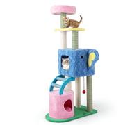 GYMAX Cat Tree for Indoor Cats, 154 cm Multi-Level Kitty Tower with 2 Condo, Padded Perch, Scratching Posts, Ladder, Plush Toy, Platforms, Removable Cushion, Pet Playhouse Activity Center