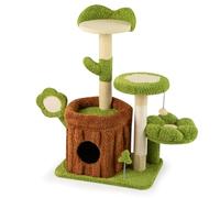 GYMAX Cat Tree for Indoor Cats, Multi-Level Kitty Tower with Trunk Condo, Flower Perch, Plush Napping Bed, Spring Toy, Pompom, Platforms, Scratching Posts, Pet Playhouse Activity Center (92cm Tall)
