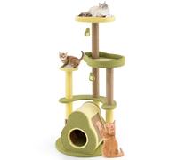 GYMAX Cat Tree, Modern Cat Tower with Scratching Posts & Board, Self-grooming Brush, Condo, Dangling Ball, Multi-level Cat Tree for Indoor Cats Kittens