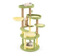 GYMAX Cat Tree, Modern Cat Tower with Scratching Posts, Rotatable Basket, Removable Soft Cushions, Dangling Ball, Multi-level Cat Tree for Indoor Cats Kittens