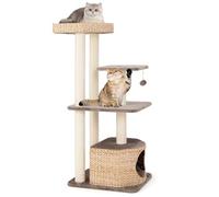 GYMAX Cat Tree, Modern Cat Tower with Sisal Scratching Posts, Perch, Dangling Ball, Hand-Made Wicker Cat Condo, Removable & Washable Cushions, Kitty Activity Center for Indoor Cats
