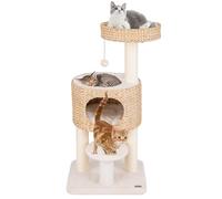 GYMAX Cat Tree, Modern Cat Tower with Top Perch, Hand-Made Wicker Cat Condo, Sisal Scratching Posts, Hanging Toy, Bed, Removable Cushion, Kitty Activity Center for Indoor Cats