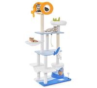 GYMAX Cat Tree, Multi-Level Cats Tower with Scratching Posts, Top Perch & 3 Hanging Toys, Ocean-themed Kittens Activity Centre for Climbing, Scratching and Sleeping (168cm Tall)