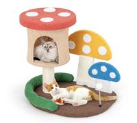 GYMAX Cat Tree, Mushroom Cat Tower with Condo, Platform, Scratching Posts, Sisal Board & Spring Ball, Multi-level Kitten Play Center for Living Room Bedroom (60 x 49 x 60cm)