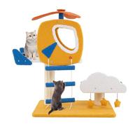 GYMAX Cat Tree, Small Cat Tower with Sisal Scratching Posts, Helicopter Top Perch, Climbing Ladder and 3 Hanging Toys, Aviation-Themed Cute Cat Tree for Indoor Cats