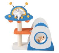GYMAX Cat Tree, Small Cat Tower with Sisal Scratching Posts, UFO-Shaped Top Perch, 2-Tier Rocket-Shaped Condo & Spring Toys, Cute Cat Furniture for Indoor Cats