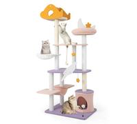 GYMAX Cat Tree & Tower, Modern cat Condo with Scratching Posts & Hammock, Plush Perch & Dangling Toys, Multi-level Cat Play Center - 167cm Tall