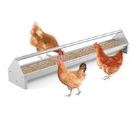GYMAX Chicken Feeding Trough, 115cm Long Heavy-Duty Large Capacity Chicken Feeder with Drainage Holes and Rotatable Handle, Galvanized Steel Poultry Feeder for Coop, Pigeon, Duck, Parrot