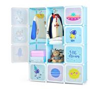 Gymax Children Wardrobe Kid Closet Baby Dresser Cute With Doors & 12 Cubes in Light Blue Gymax Light Blue
