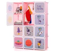 Gymax Children Wardrobe Kid Closet Baby Dresser Cute With Doors & 12 Cubes in Pink Gymax Pink