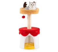 GYMAX Christmas Cat Tree, 80cm Cat Tower with Plush Perch, Hanging Ball, Washable Cushion & Sisal Scratching Post, Multi-level Kitty Activity Center for Indoor Kittens