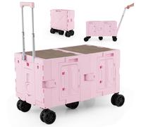 Gymax Collapsible Wagon Cart Foldable Camping Cart With Telescoping Handle in Pink Gymax Pink