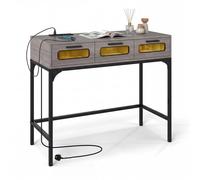 Gymax Console Table 90 CM Entryway Table With LED Lights Outlets USB Ports in Grey Gymax Grey