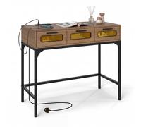Gymax Console Table 90 CM Entryway Table With LED Lights Outlets USB Ports in Khaki Gymax Khaki
