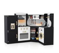 Gymax Corner Play Kitchen Toy Kitchen Chef Role Play Set for 3+ Years Old in Black Gymax Black