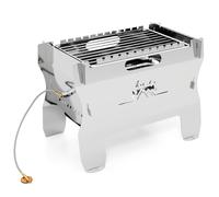 Gymax Countertop Camping Grill Dual Fuel Butane Gas Firepit With Carrying Bag in Silver Gymax Silver
