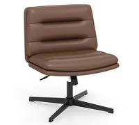 Gymax Cross Legged Chair Height Adjustable Mid-Back Makeup Vanity Chair in Brown Gymax Brown