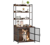 GYMAX Dog Crate Furniture, 80cm Wooden Dogs Cage with Storage Shelves, Double Lockable Doors, Heavy Duty Indoor Kennel Side Table for Small and Medium Sized Dog