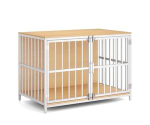 GYMAX Dog Crate Furniture, Heavy Duty Dog Kennel with Dual Lockable Double Doors, Indoor Pet Kennel Side Table for Small and Medium Sized Dog, 100 x 60 x 70 cm (Natural)