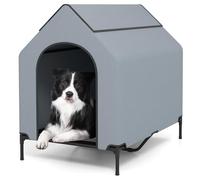 GYMAX Dog House, 2 in 1 Elevated Dog Bed with Weatherproof 600D Oxford Canopy and 2 Top Windows, Dogs Tents Pet Shelter Kennel for Outdoor Indoor (Grey, Large (43 inch))