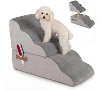 GYMAX Dog Stairs, 4/5 Steps High-Density Foam Pet Ramp Ladder with Washable Cover and Non-Slip Bottom, Multifunctional Dog Steps for Bed & Sofa (5)