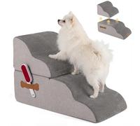 GYMAX Dog Stairs, 4/5 Steps High-Density Foam Pet Ramp Ladder with Washable Cover and Non-Slip Bottom, Multifunctional Dog Steps for Bed & Sofa (4)