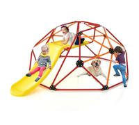 GYMAX Dome Climber with Slide, 2 in 1 Kids Climbing Set, Convenient Grip, Outdoor Indoor Children Climbing Frame for 3-12 Years Old Boys Girls (Orange+Yellow)
