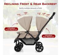 GYMAX Double Seat Stroller with Adjustable Push Handle Detachable Cano