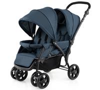 GYMAX Double Seat Stroller with Adjustable Push Handle, Detachable Canopy and Foot Rest, Foldable Baby Pushchair Buggy for Traveling, Going Shopping
