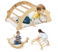 Gymax Double-Sided Climbing Frame With Soft Cushion 2-in-1 Arch Rocker For 3+ in Light Khaki Gymax Light Khaki