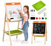 GYMAX Double-Sided Kids Easel, Foldable Kids Easel with Adjustable Whiteboard