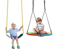 GYMAX Double Swing set, Metal Swing Frame with Ground Stakes, Indoor Outdoor Kids Swings set for Garden Playground, 300kg Weight Capacity