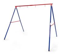 GYMAX Double Swing set, Metal Swing Frame with Ground Stakes, Indoor Outdoor Kids Swings set for Garden Playground, 300kg Weight Capacity