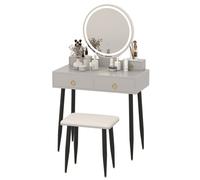 Gymax Dressing Table With Stool LED Lighted Mirror Vanity Desk With Drawers in Grey Gymax Grey